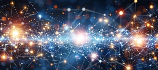 Abstract network of dots on bright blue background, communication theme, digital connection concept