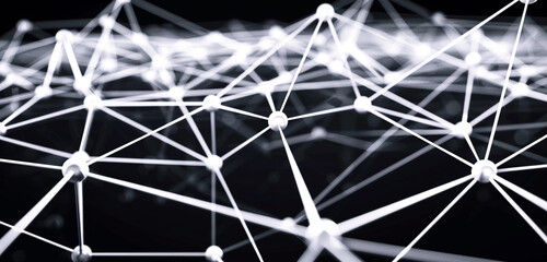 High contrast tech brochure with bright white lines on black.