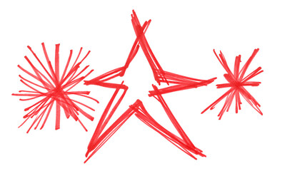 Grunge scribble star, red marker isolated on white, texture