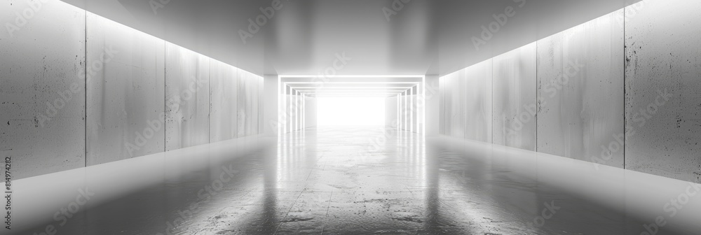 Poster white lights background in empty architecture studio: 3d rendered abstract tunnel