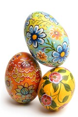 Beautifully painted Easter eggs isolated on white background