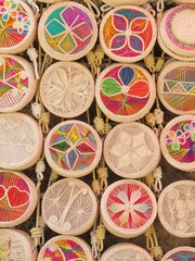 traditional colombian straw purses in the market