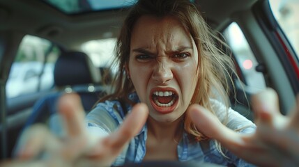 Closeup portrait angry young sitting woman