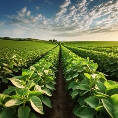 Vibrant Green Soybeans Thriving in Sunny Conditions