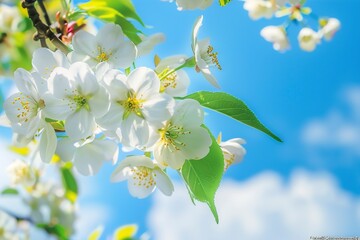 Closeup view of blossoming tree against blue sky on sprint