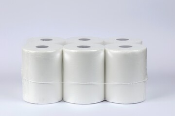 Toilet paper package white mock up with transparent wrapping