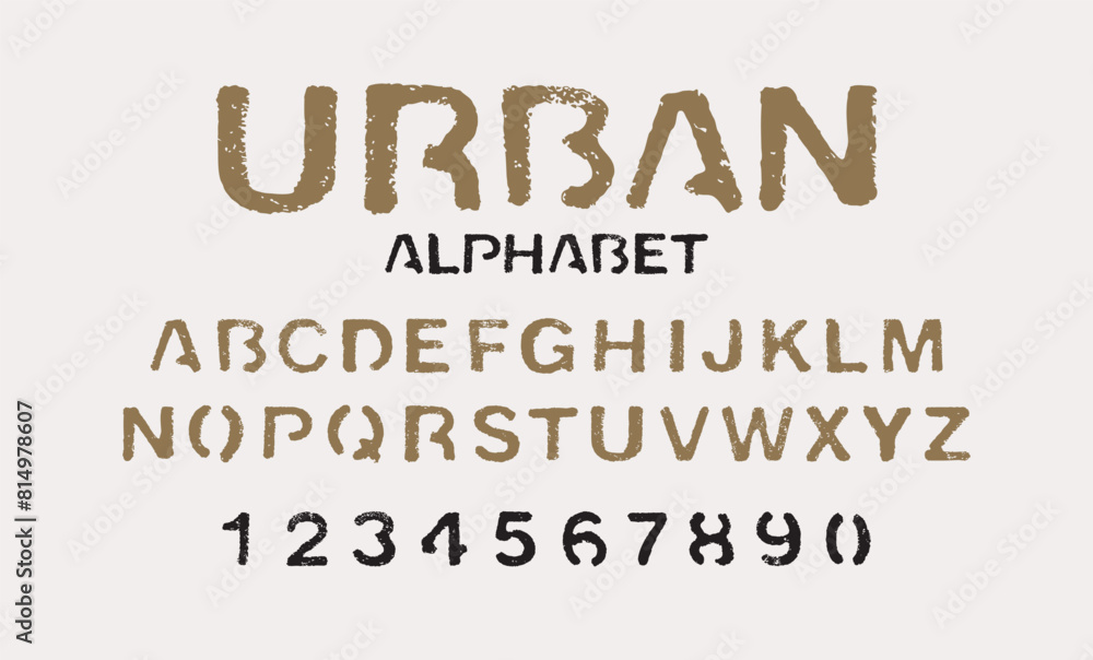 Fototapete set of letters and numbers of the latin alphabet. font urban stencil with in grunge style