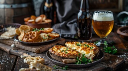 Welsh Rarebit with beers in a mouthwatering food photography shot