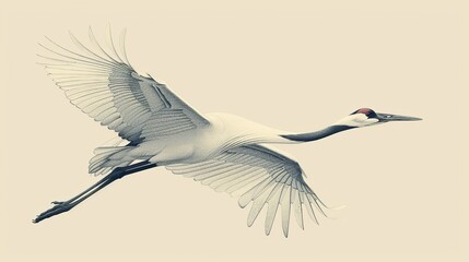 Fototapeta premium A minimalist drawing of a flying red-crowned crane.