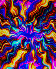 Abstract Landscape - Vibrant psychedelic wavy pattern - This image features intense, multicolored wavy patterns creating a psychedelic effect reminiscent of the 1960s and 70s visual art styles.