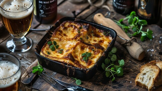 Welsh Rarebit with beers in a mouthwatering food photography shot