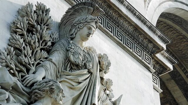 Sculpture La Paix (Peace) on East Facade of the Arc de Triomphe (Triumphal Arch), One of the Most Famous Monuments in Paris, France.  