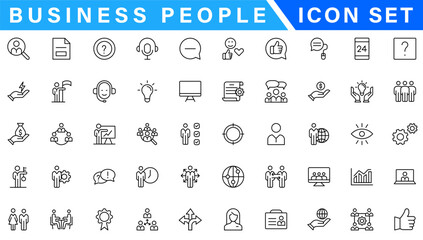 Business people line icons set. Businessman outline icons collection. Teamwork, human resources, meeting, partnership, meeting, work group, success, resume - stock vecto