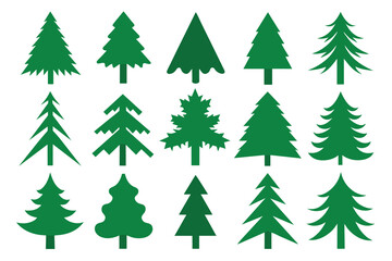 Set of Pine tree, park vector green icons set Silhouette Design with white Background and Vector Illustration