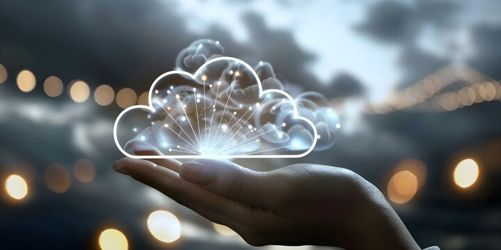 IT professional manages cloud computing interface providing IaaS solutions for business scaling. Concept Cloud Computing, IaaS Solutions, Business Scaling, IT Management, Technical Expertise