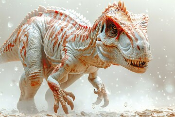 A dinosaur is walking behind a white background, high quality, high resolution