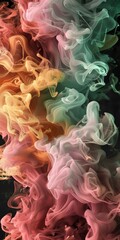 Colorful clouds of smoke on a dark background. 3D rendering