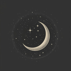 Eid-ul-adha islamic festival celebration: Arabic Ramadan lantern illuminating crescent moon and stars decoration on solid black background 