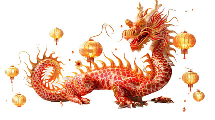 Dragon with a beautiful lantern isolated on transparent background.PNG File. 