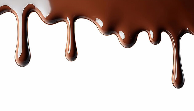 Luscious chocolate melt on a pristine white background, for confectionery ads, food blogs, and culinary designs, captures the smooth, velvety texture of decadent melted chocolate