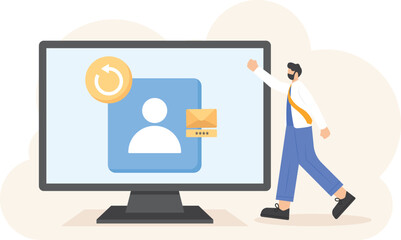 Account recovery. Account synchronization. Receive a recovery code message via SMS. User verification. services and technology. illustration concept design. vector elements. blue background

