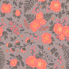 Seamless roses pattern. Vector illustration in freehand style. Stylish floral Valentines day design template. Home decor.