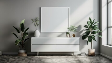 Fototapeta premium Frame mockup, wall poster picture frame, stylish and modern style home room interior background