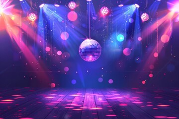Disco ball at nightclub flat design front view dance floor