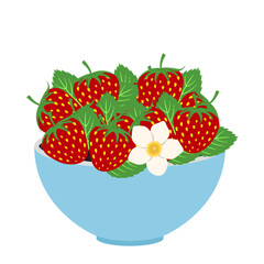 Full plate of fresh summer strawberries vector illustration. Summer backgrounds. Creative summer concept with strawberry. Modern art design with hearts, strawberries, flowers and modern typography 