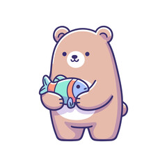Obraz premium cute icon character bear holding fish