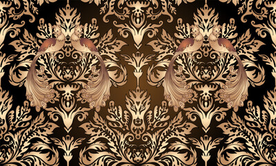 Vintage ornate background in baroque style. Seamless damask pattern. Wallpaper, textile design. Elegant floral ornament. Vector elegant illustration.