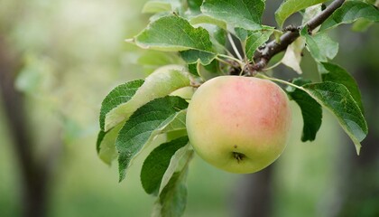 Obraz premium photo of a ripe apple hanging on a tree branch