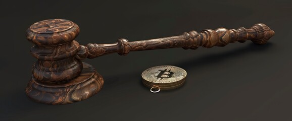 A Legal Gavel Is Accompanied By A Bitcoin Symbol, Symbolizing Legal Aspects Of Cryptocurrency,High Resolution