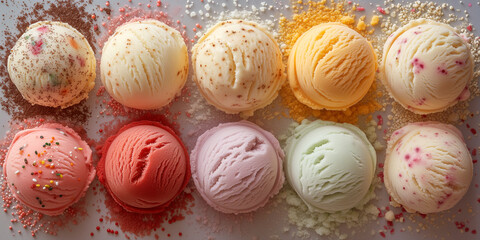 Ice cream variety made with fresh fruit, dessert and sweet food in the summer, frozen yogurt balls