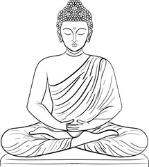 Lord Buddha in meditation position , hand drawn buddha for vesak day decoration