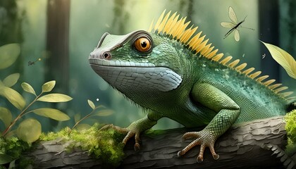 Obraz premium A green lizard in the jungle 