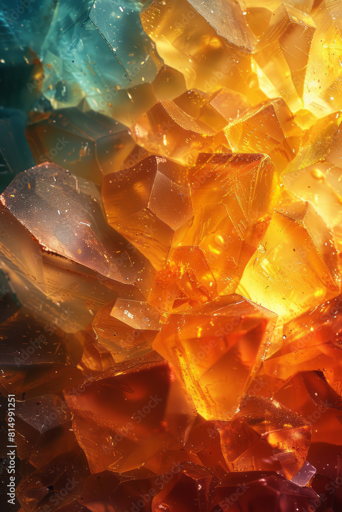 Poster integration of baltic amber inclusions in a resin-like transparent overlay, merging with abstract, c
