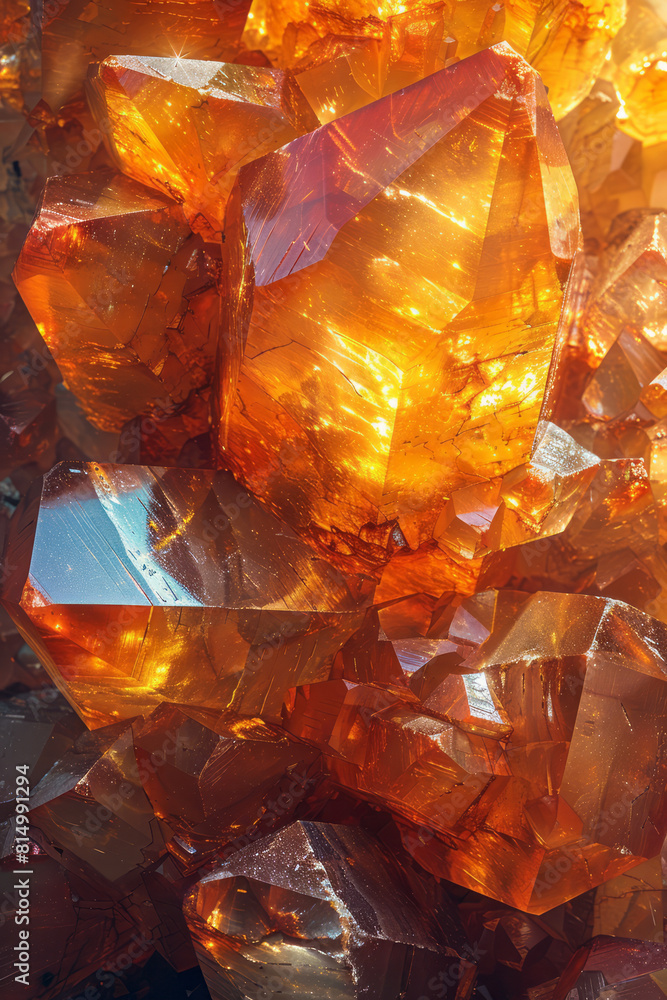 Poster Integration of Baltic amber inclusions in a resin-like transparent overlay, merging with abstract, colorful backgrounds,