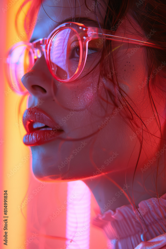 Poster soft pastel blocks with sharp bursts of neon light lines, evoking the dynamic range of pop music,