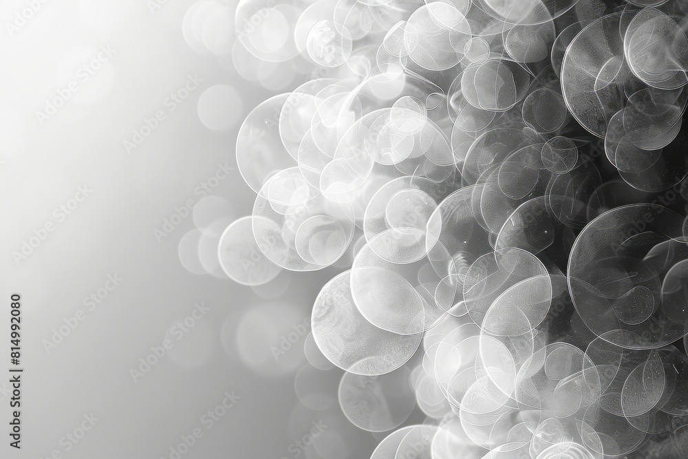 Poster a composition of soft grey circles on a white background, each circle slightly blurred to represent 