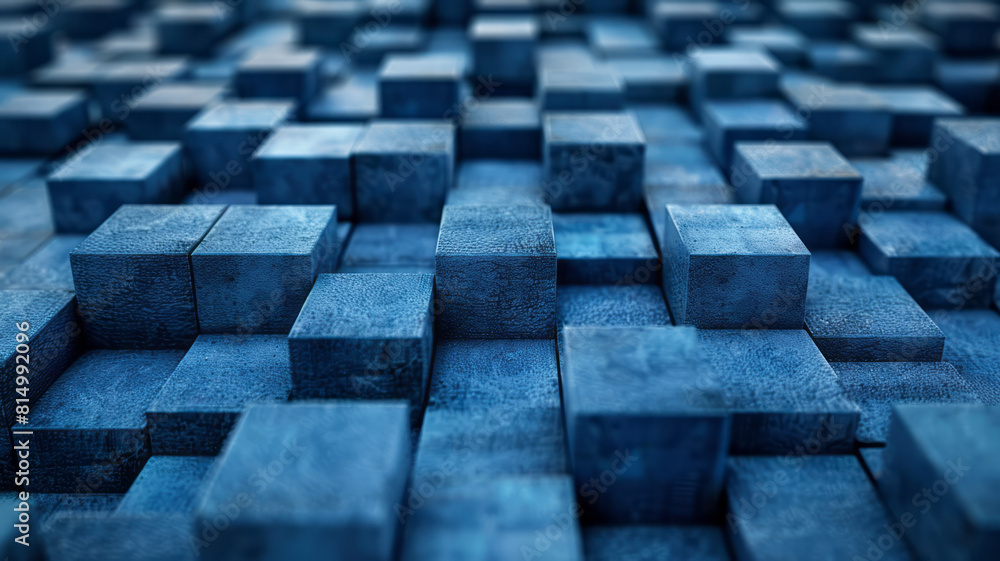 Aufkleber Simple navy blue squares of varying sizes on a light blue background, symbolizing different sound pitches,
