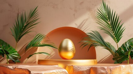 Podium for product advertisement , restaurant menus or new makeup product ads with beautiful minimalist objects for immersion ,priceless  siliver  egg background for design purpose