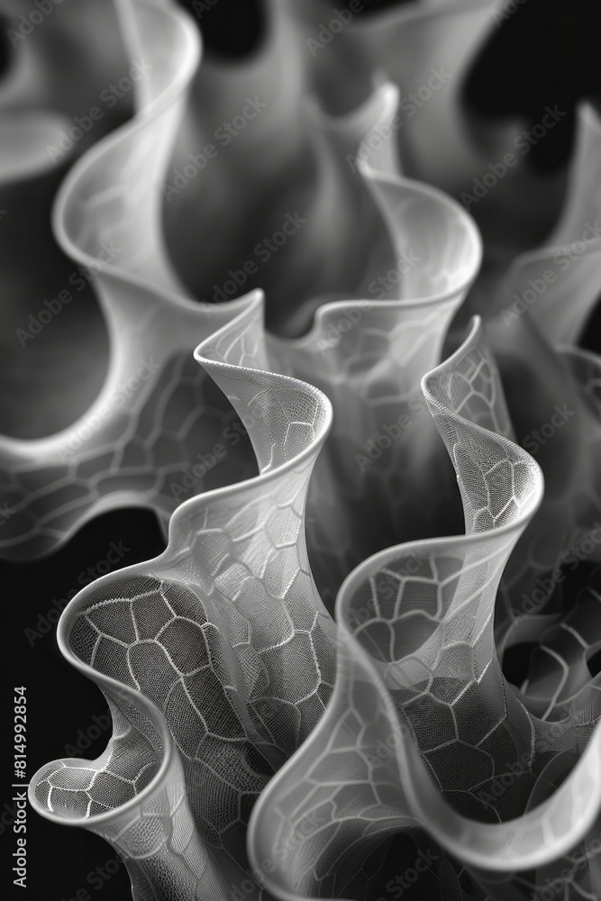 Aufkleber a cluster of soft grey and white shapes on a black background, resembling sound absorption in a reco