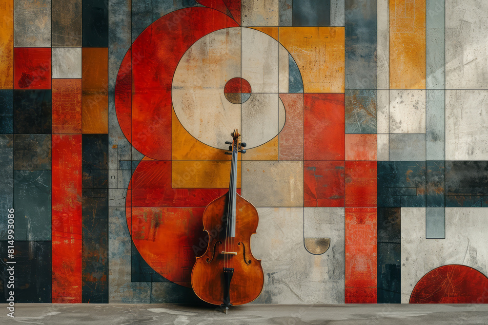 Fototapete a composition of sharp geometric forms and smooth curves in contrasting colors, representing differe
