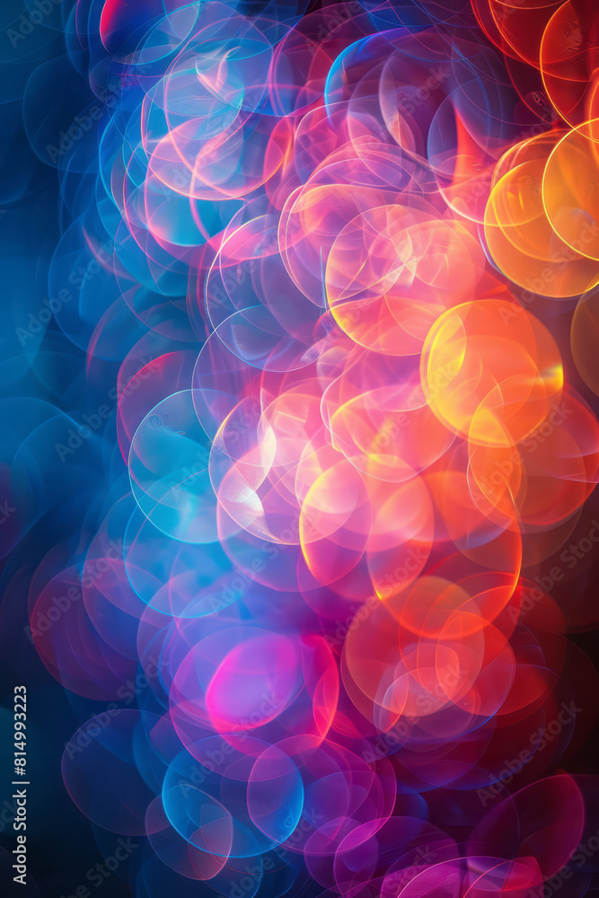 Fototapete A series of overlapping circles and ellipses in translucent colors, creating a rhythmic, pulsating effect like drum beats,
