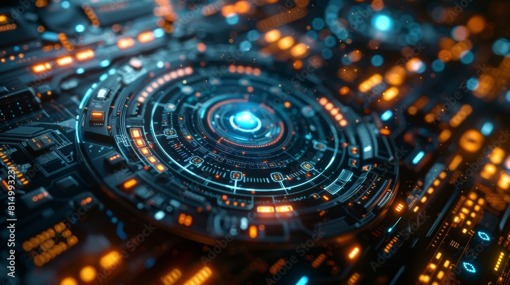 Poster a dynamic futuristic background featuring glowing lights and abstract shapes creating a visually str