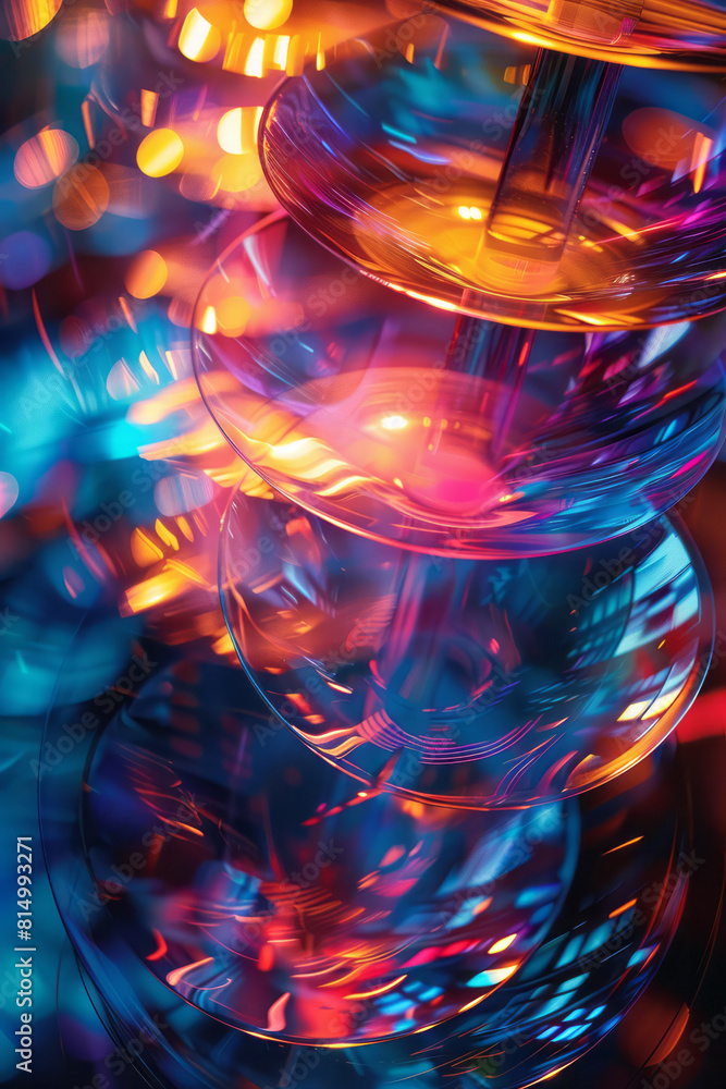 Leinwandbilder A series of overlapping circles and ellipses in translucent colors, creating a rhythmic, pulsating effect like drum beats,