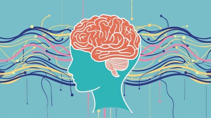 The illustration shows a human brain with a lot of connections. The brain is the most important organ in the human body.