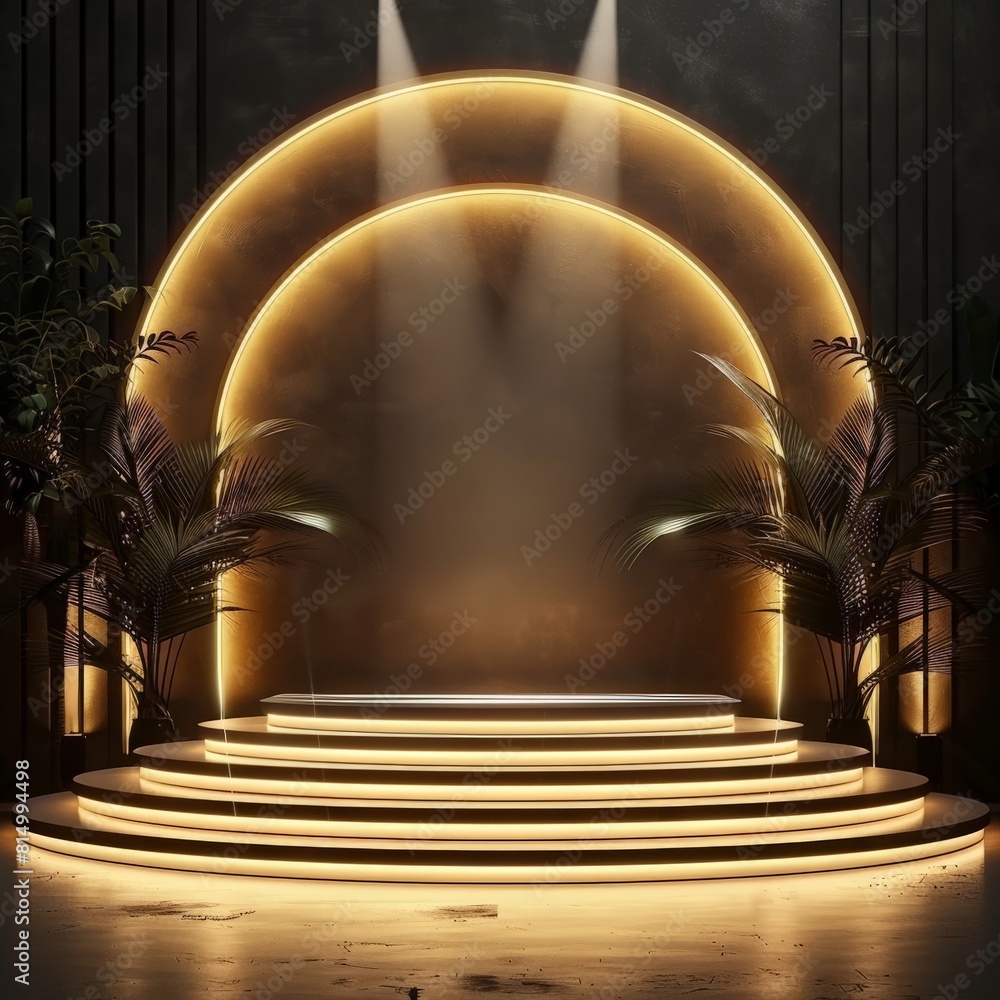Aufkleber 3d rendering of an empty stage with spotlights.