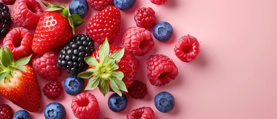 A close up of a variety of berries including blueberries, raspberries